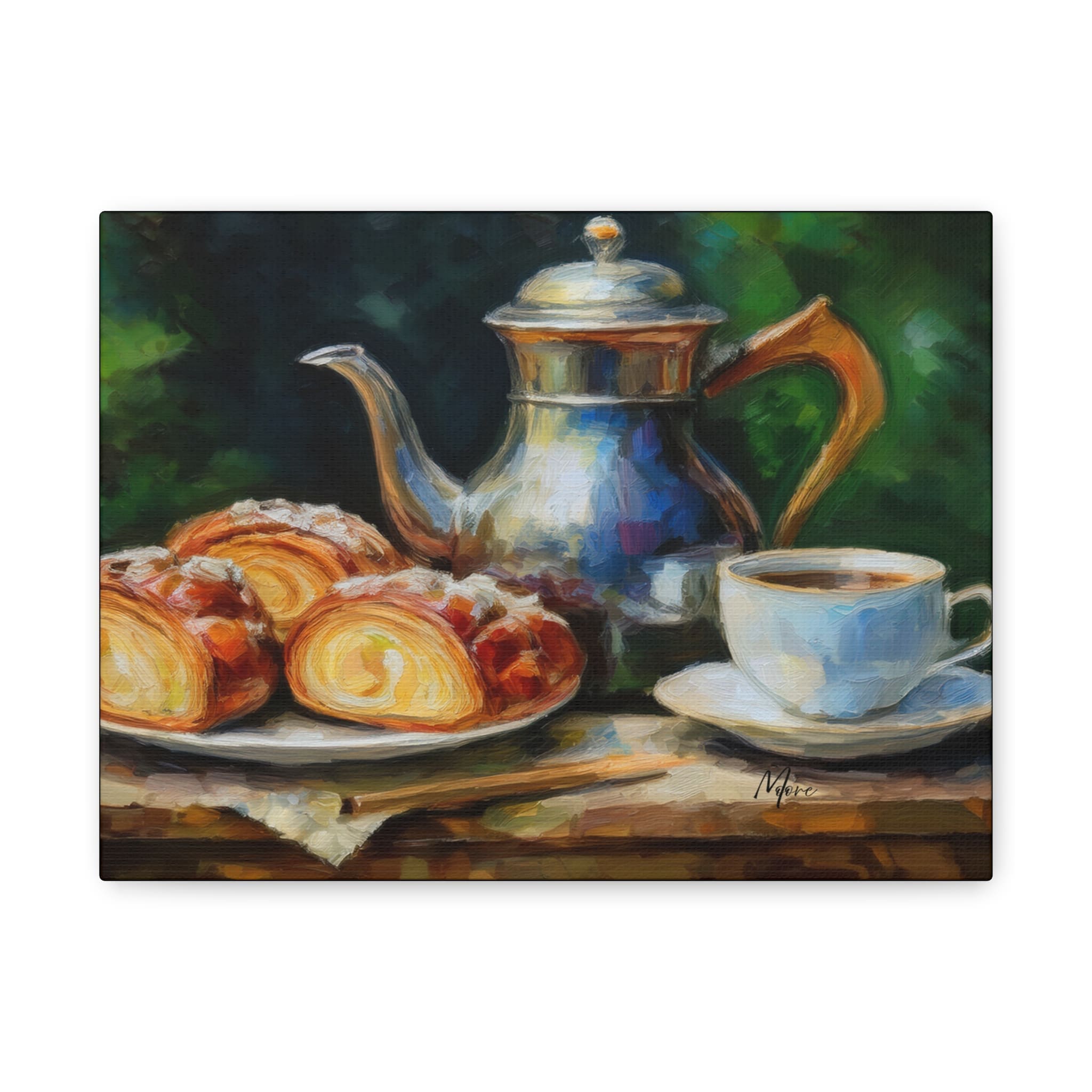 “Canvas wall art featuring an elegant English coffee or tea setting with cups, saucers, and vintage charm—perfect for kitchens, cafés, or traditional décor”