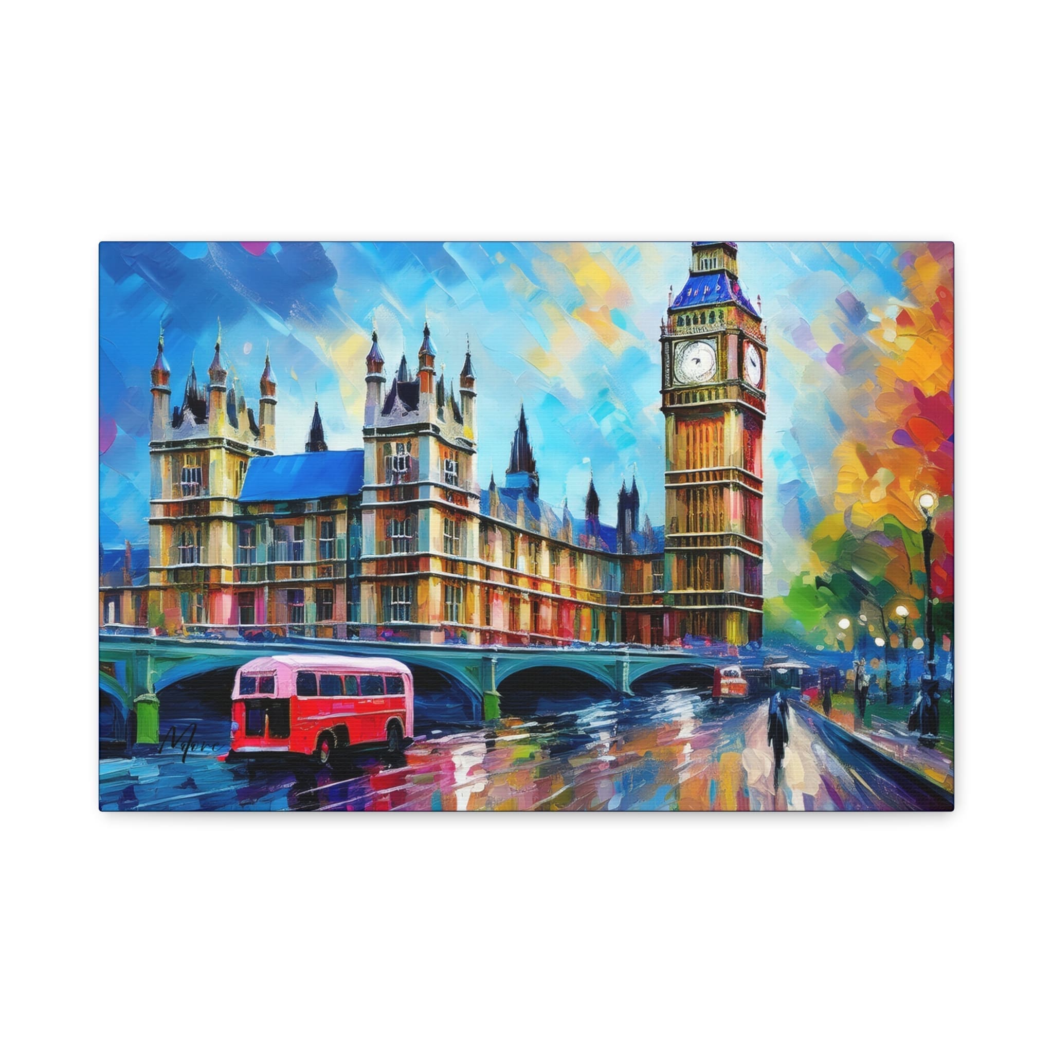 Canvas art featuring the London skyline with iconic landmarks like Big Ben, the London Eye, and Tower Bridge—perfect for modern or travel-inspired interiors