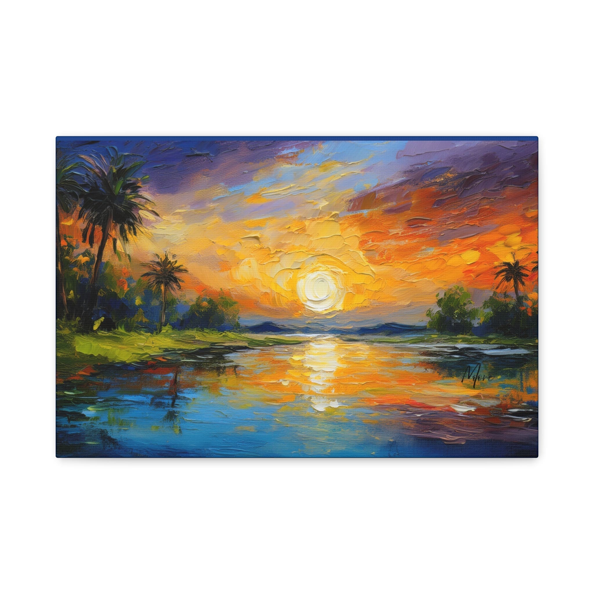Canvas wall art showcasing a peaceful sunset with soft, warm hues over a tranquil landscape—ideal for creating a calm and cozy ambiance in any room