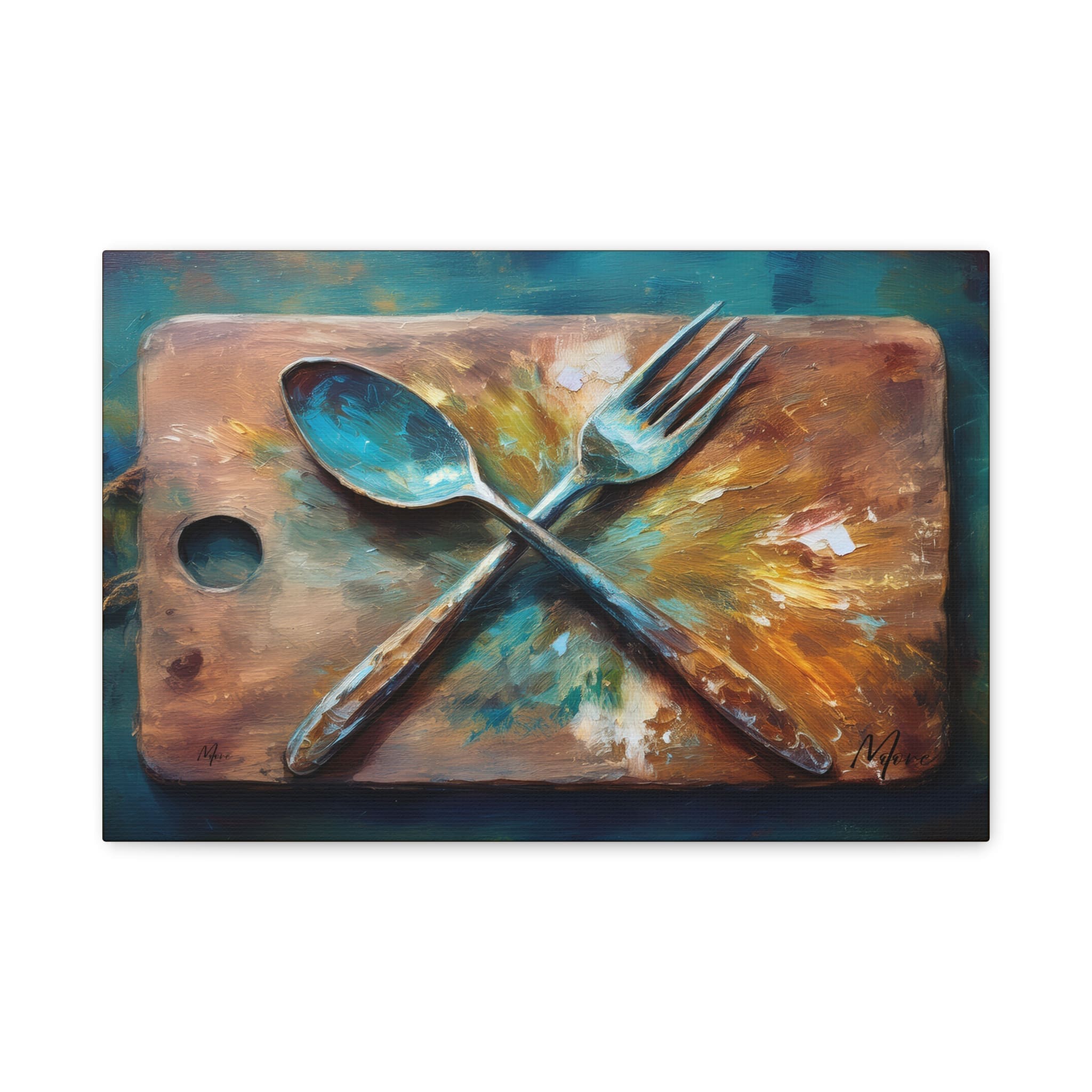 “Canvas wall art featuring a vintage-style spoon and fork design—perfect décor for kitchens, dining areas, or culinary-themed interiors”