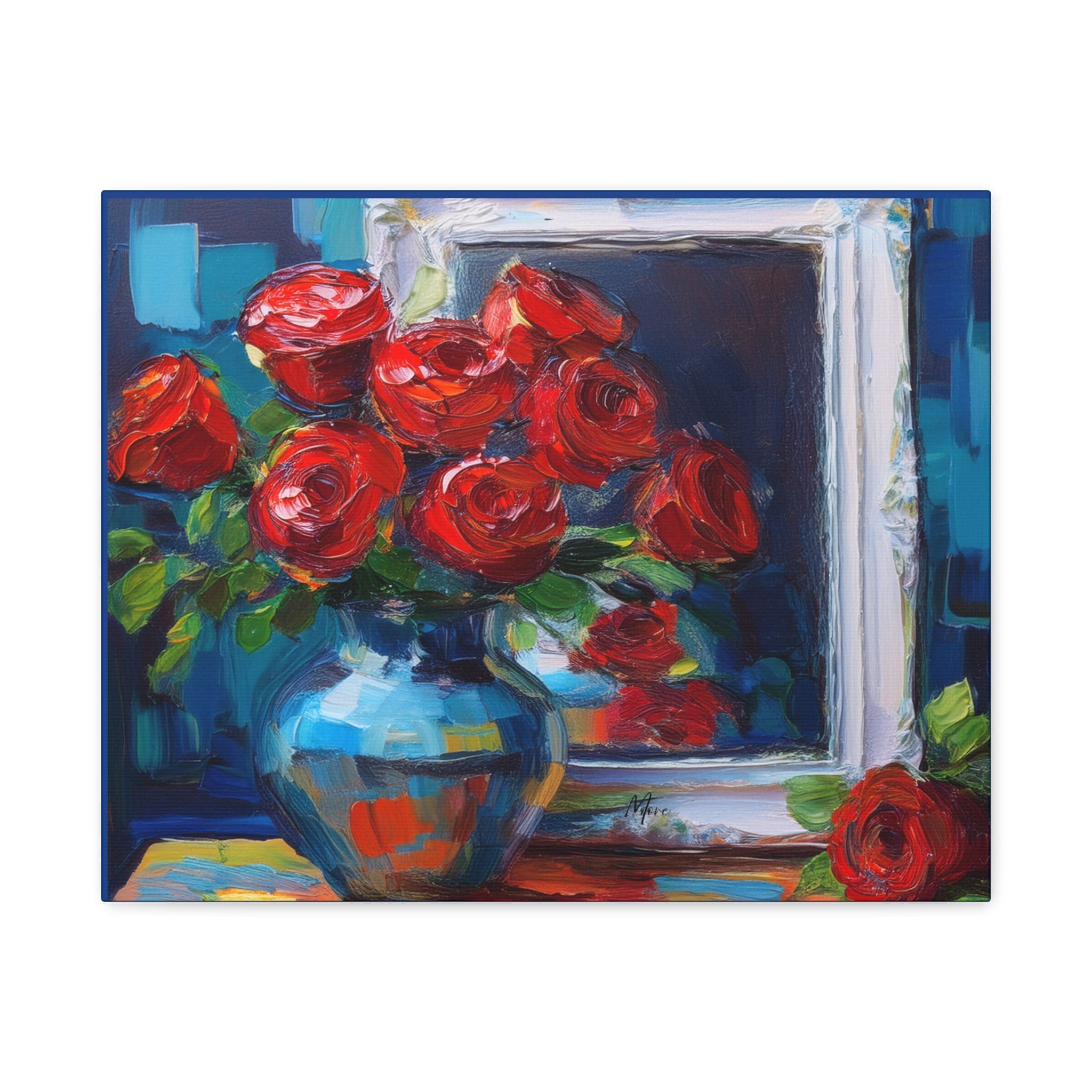 “Contemporary canvas print featuring elegant roses with their soft reflection on a glossy surface—ideal for modern, romantic, or minimalist interiors”