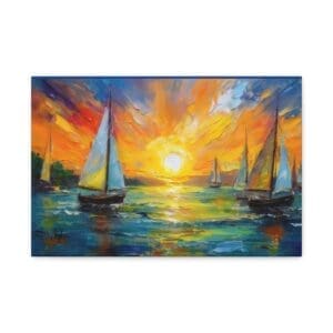 Canvas wall art featuring a sailboat gliding on calm waters with a peaceful sky—perfect nautical décor for coastal or beach-inspired interiors”