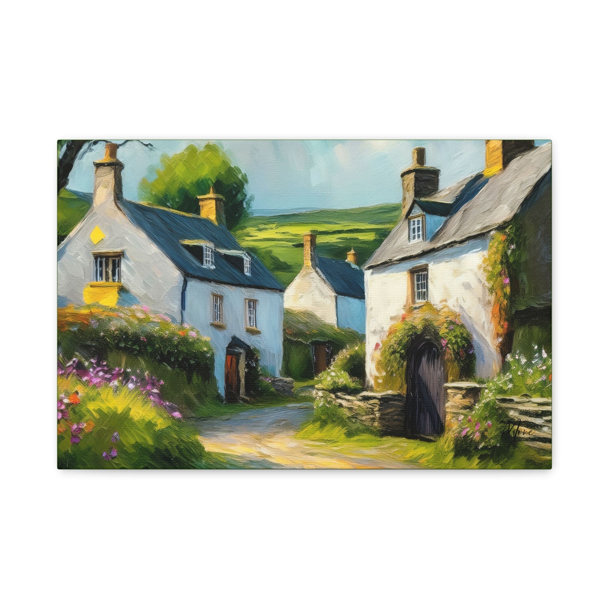 Canvas wall art depicting scenic Irish landscapes with rolling green hills, cliffs, and historic architecture—perfect for nature-inspired or travel-themed interiors