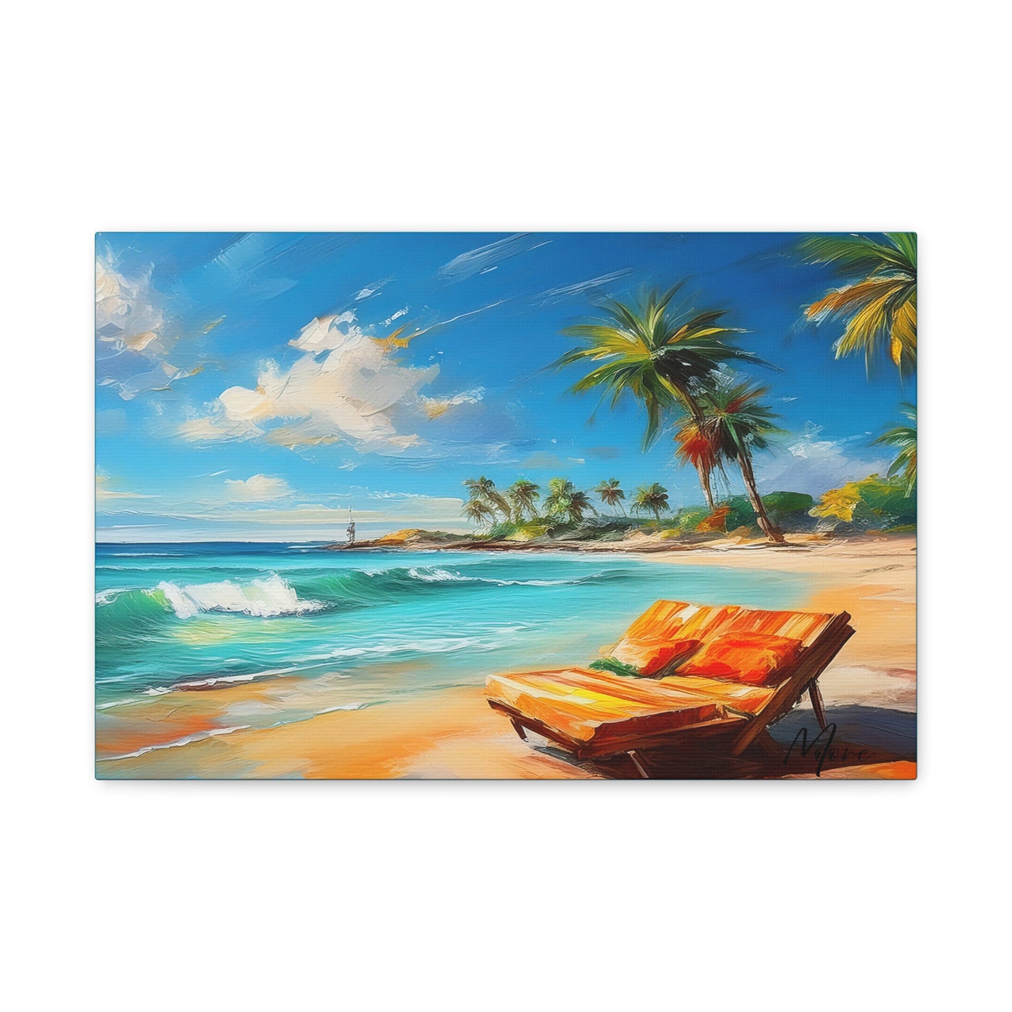 “Canvas wall art featuring a tranquil beach scene with soft waves and an empty shoreline—perfect for creating a calm, peaceful atmosphere in any room”