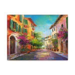 “Canvas wall art showcasing a scenic view of Italy with historic architecture, rolling hills, or charming streets—ideal décor for travel-inspired or Mediterranean-style interiors”