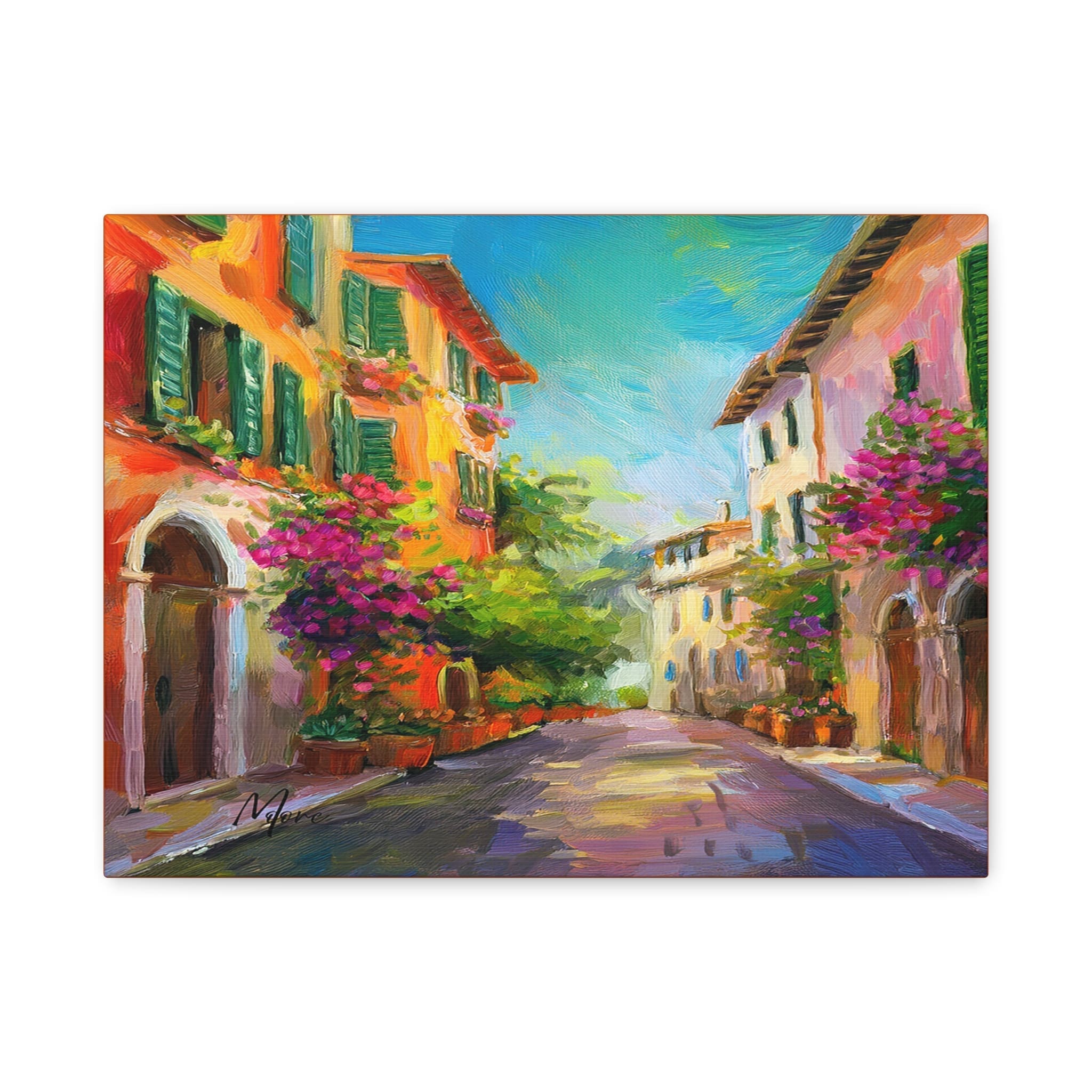 “Canvas wall art showcasing a scenic view of Italy with historic architecture, rolling hills, or charming streets—ideal décor for travel-inspired or Mediterranean-style interiors”