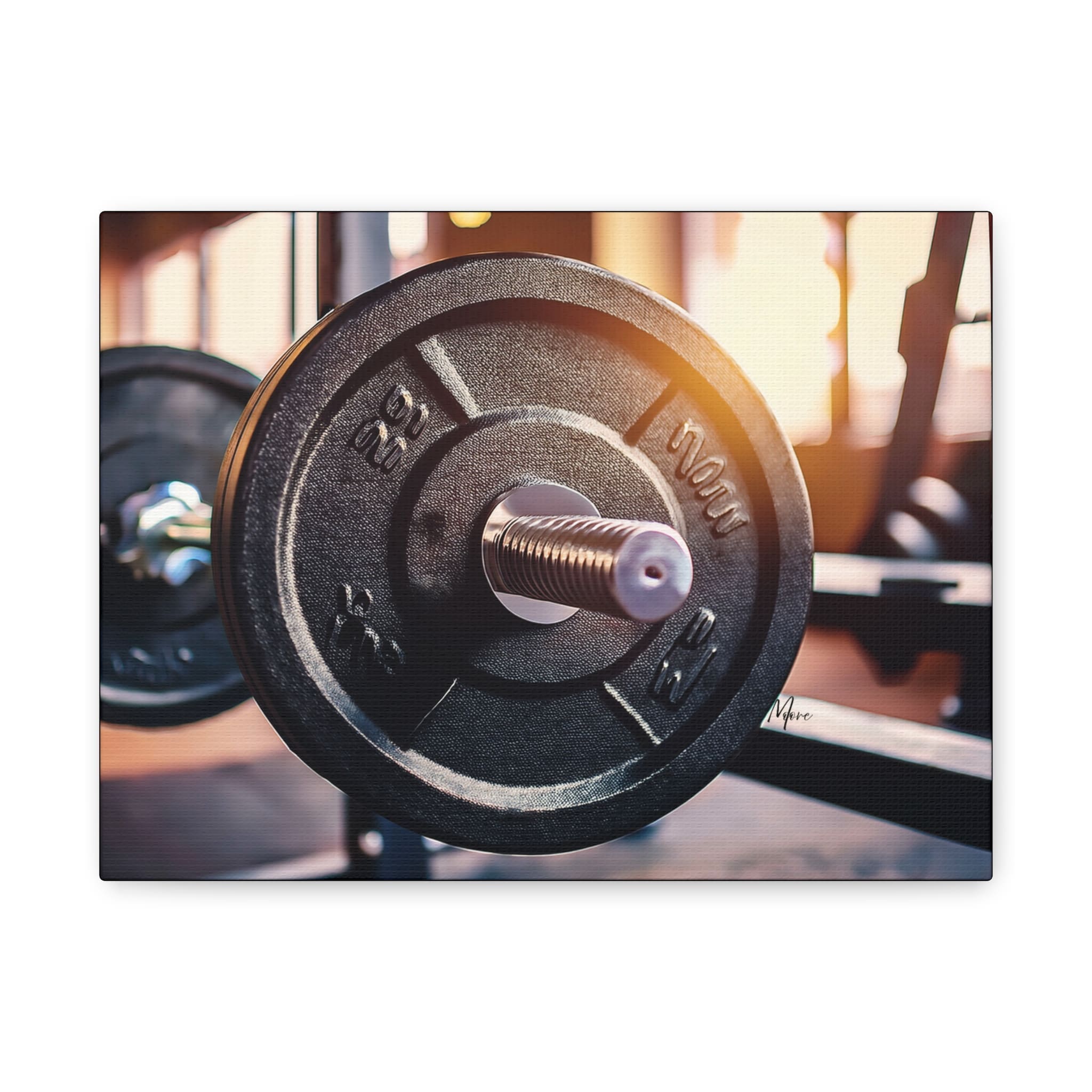 Canvas wall art featuring a barbell with weight plates—strong, motivational décor for home gyms, fitness studios, or strength-training spaces”