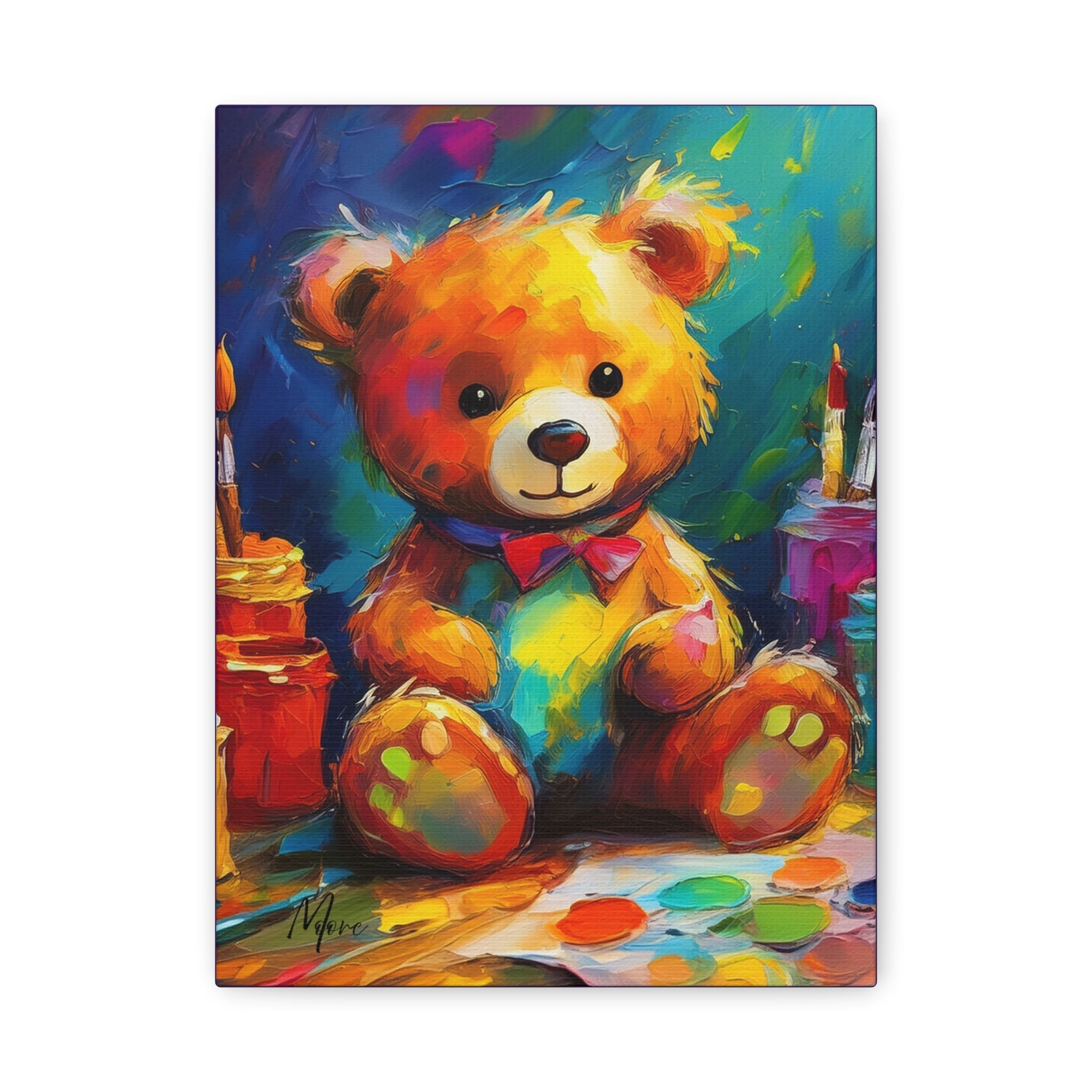 Modern canvas art featuring a cute teddy bear illustration with soft tones—charming wall décor for nurseries, children’s rooms, or baby gifts”
