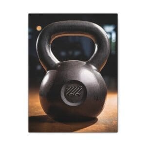 Home gym canvas art featuring a kettlebell on a workout mat—bold, motivational wall décor for fitness spaces”