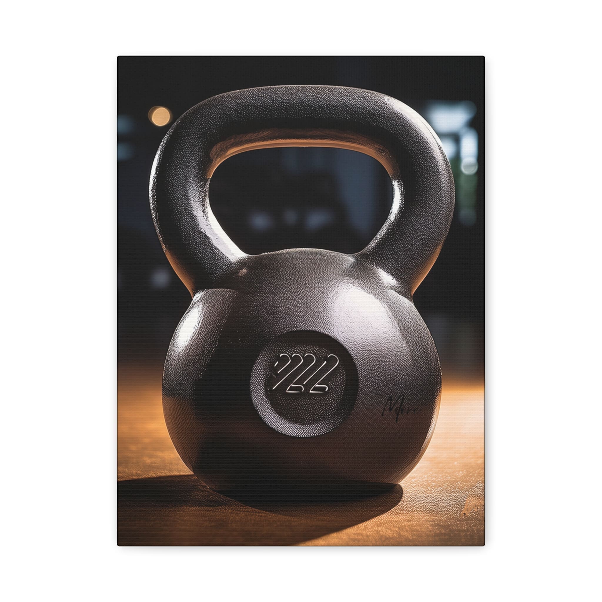 Home gym canvas art featuring a kettlebell on a workout mat—bold, motivational wall décor for fitness spaces”