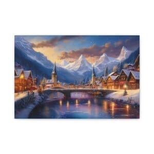 Winter scene art Tranquility featuring a peaceful snowy landscape with soft light—serene seasonal canvas wall décor for home or office”