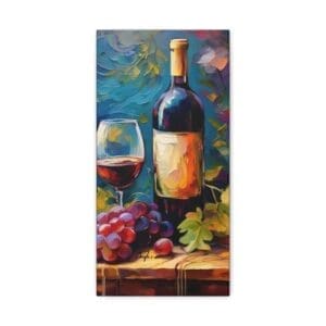 Food Art Prints featuring a wine bottle, glass, and grapes—elegant wall décor for kitchens, dining areas, or wine-themed spaces”