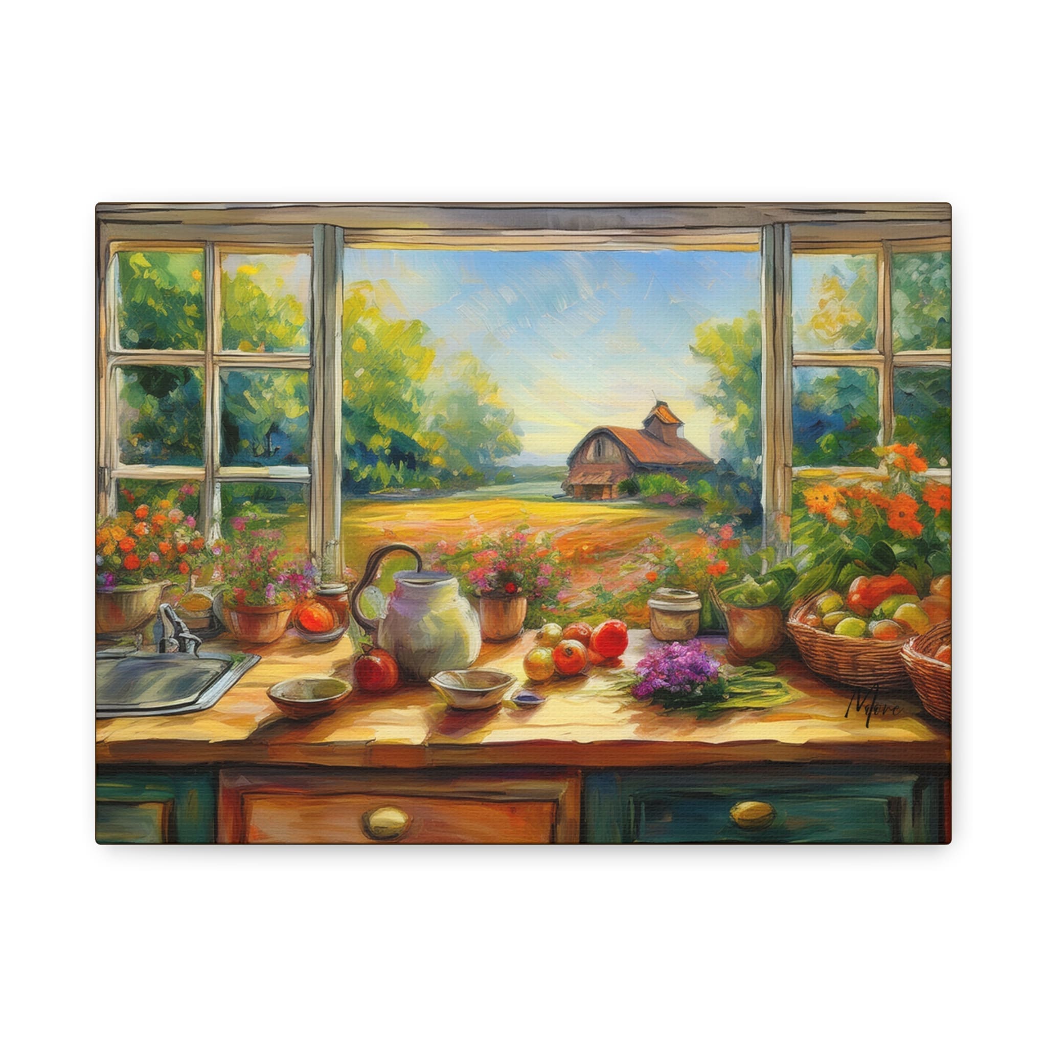 Canvas wall art featuring rustic farmhouse kitchen elements like vintage utensils, herbs, and warm wood tones—perfect for cozy, country-style kitchen décor”