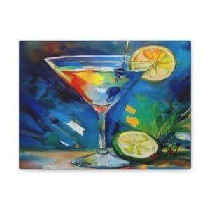 Canvas wall art featuring colorful cocktail glasses and drink elements—stylish décor for home bars, kitchens, or entertaining areas”