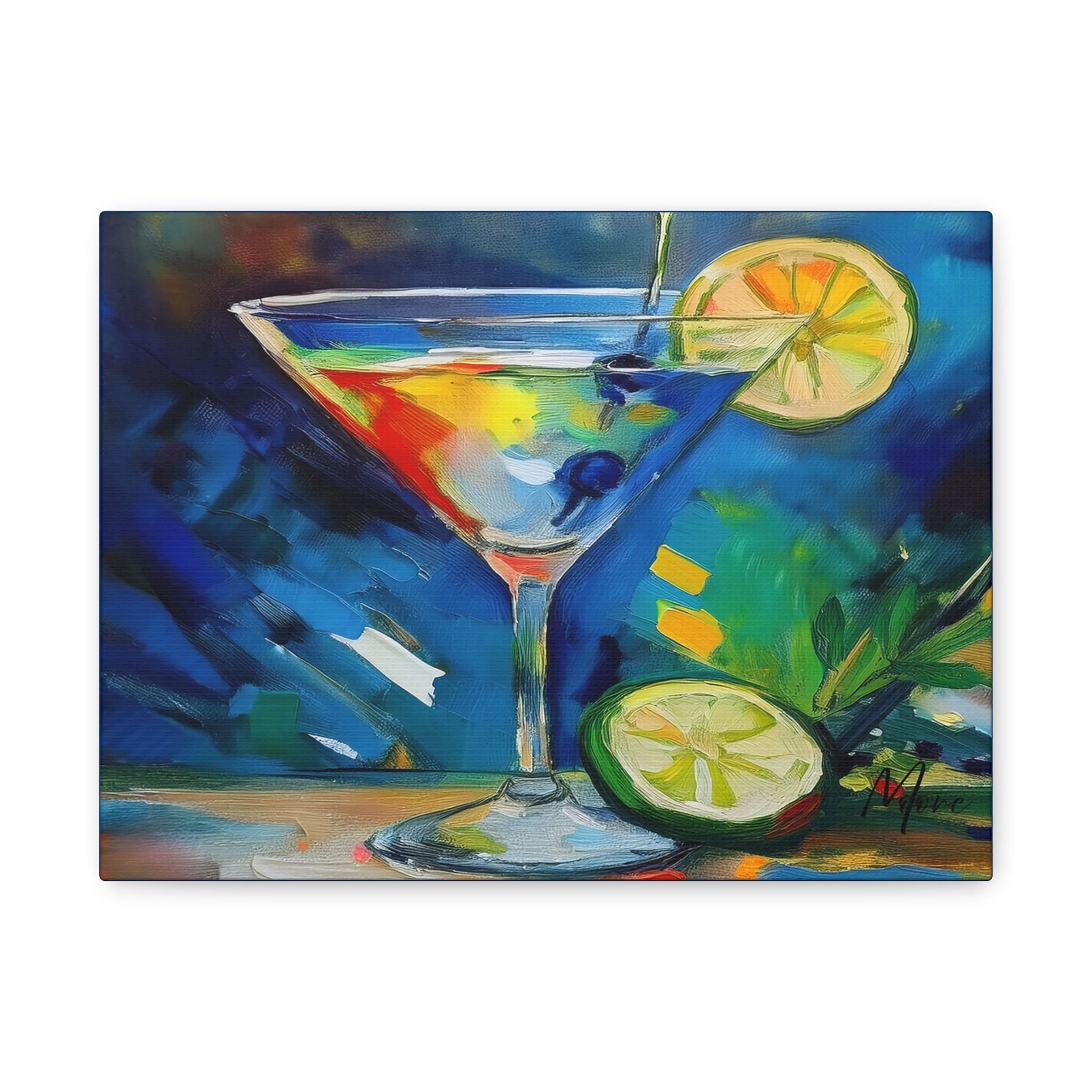 Canvas wall art featuring colorful cocktail glasses and drink elements—stylish décor for home bars, kitchens, or entertaining areas”