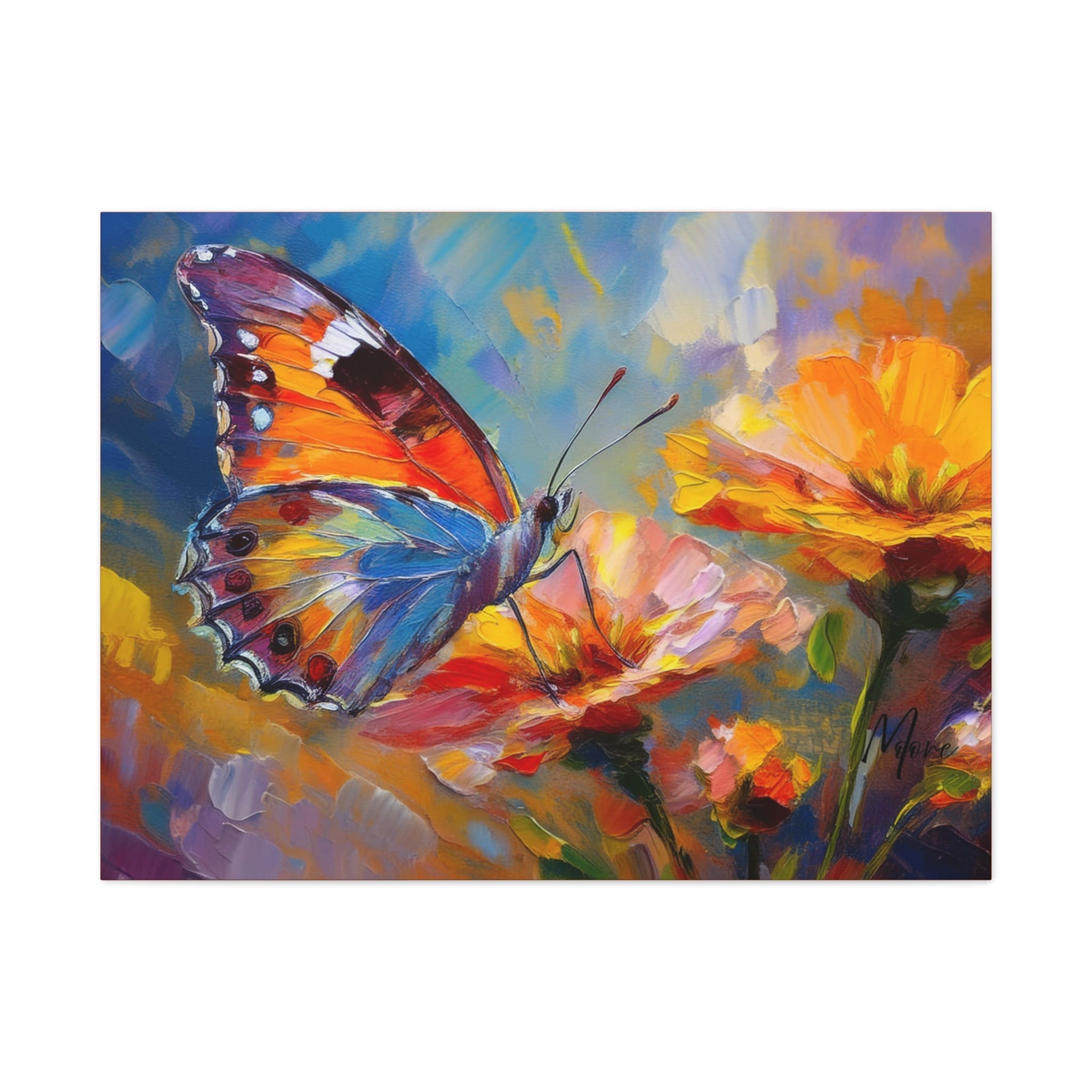 Nature canvas art featuring a colorful butterfly resting on a flower—elegant and serene wall décor for nature lovers and botanical spaces”