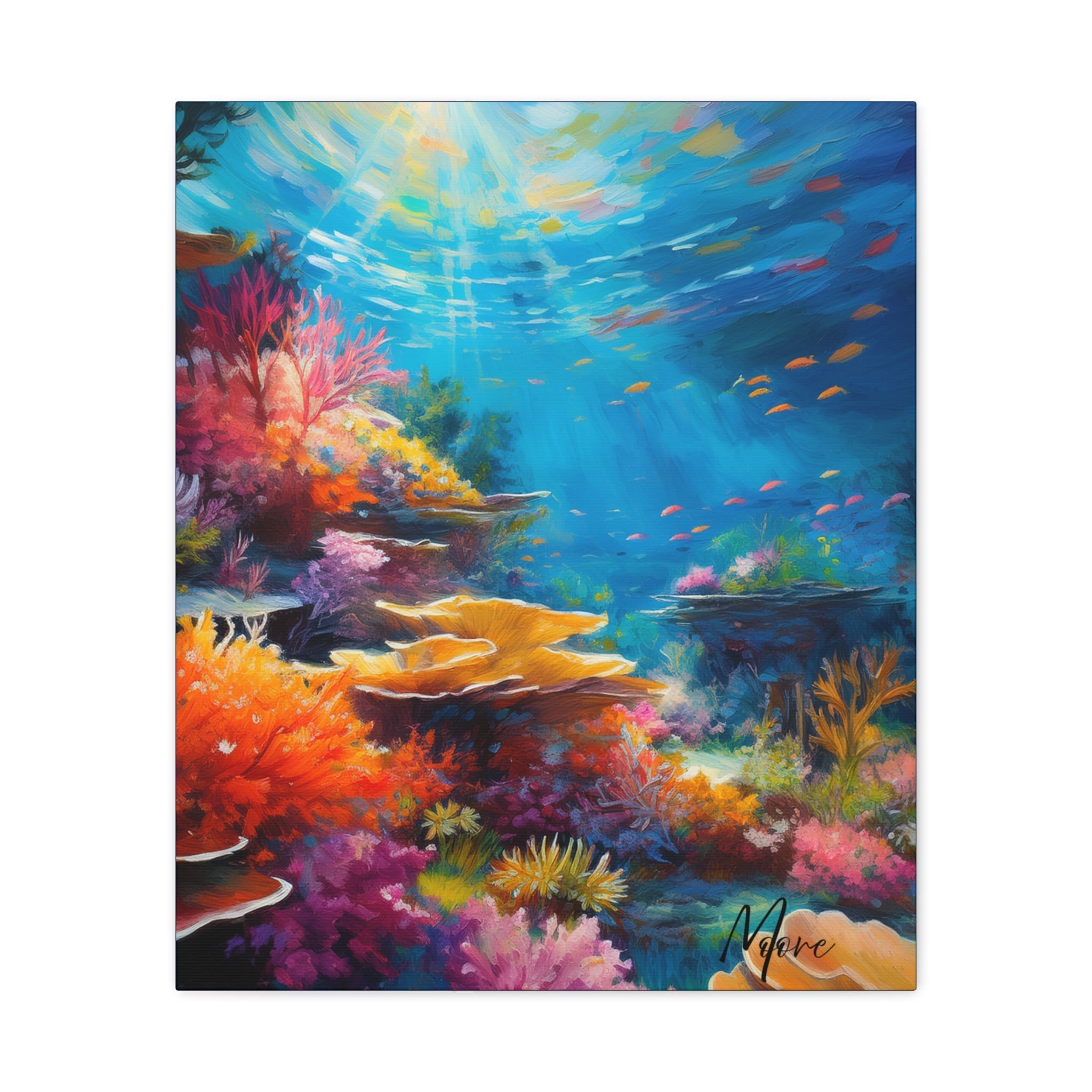Canvas wall art Coral Reef featuring vibrant underwater scene with colorful coral, tropical fish, and ocean blues—perfect for coastal or nautical home décor”