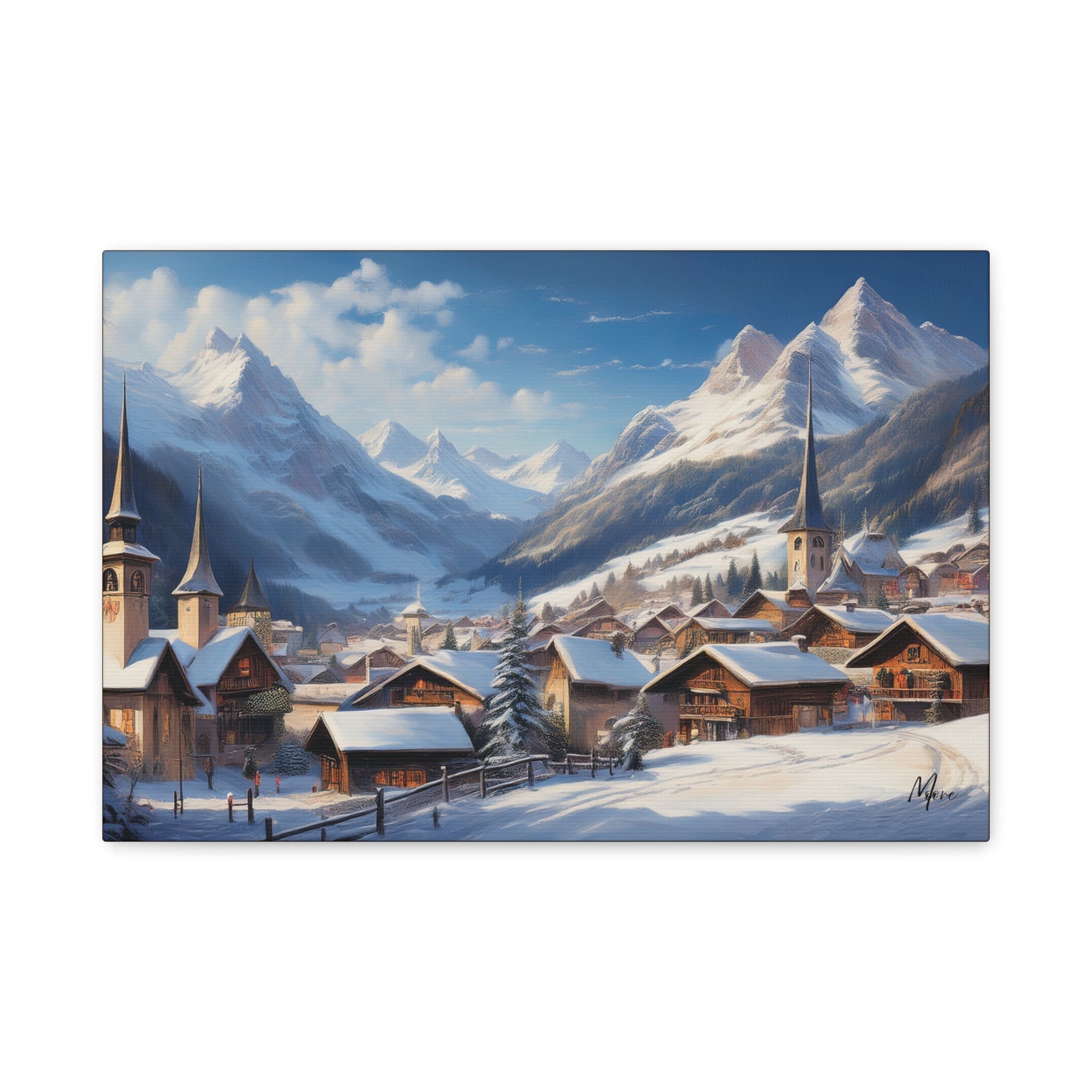 Modern canvas wall art Winter Escape featuring a minimalist snowy landscape with soft tones—contemporary winter décor for living room or office”