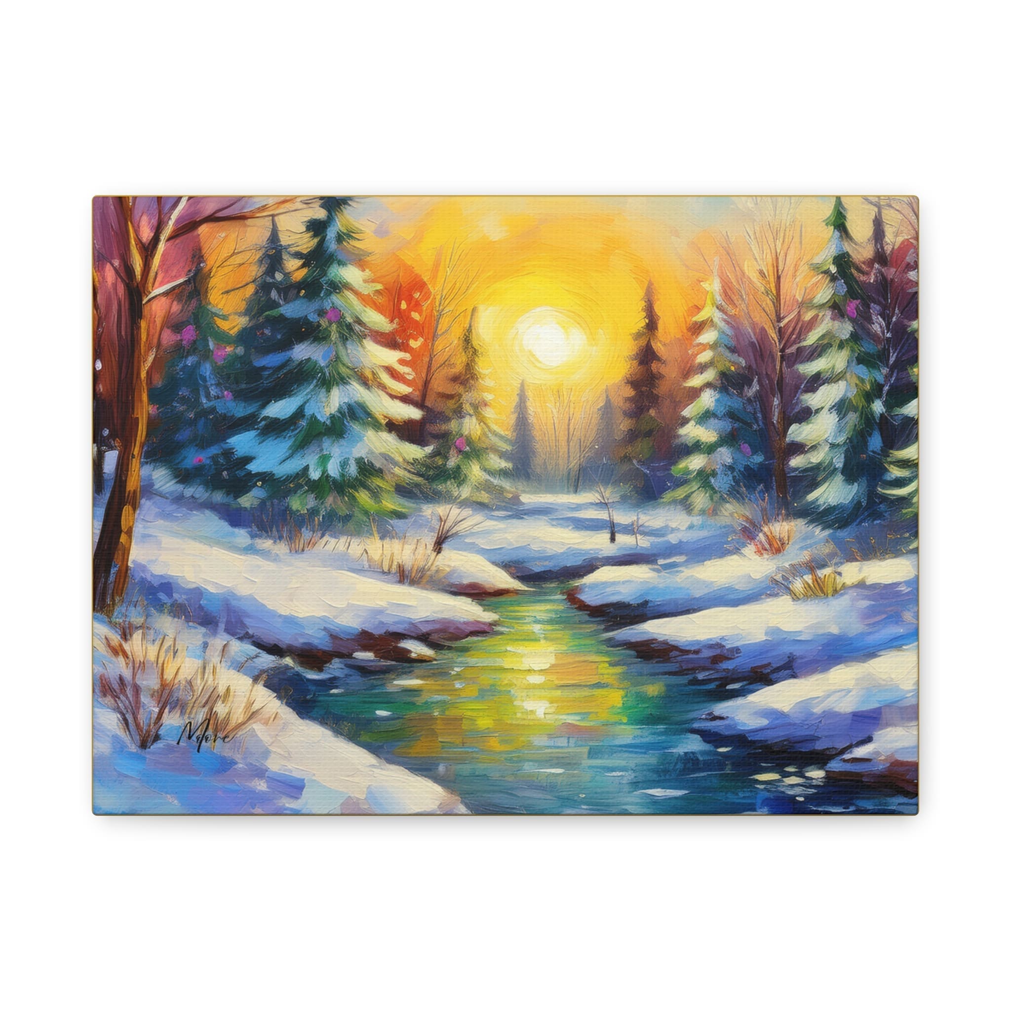 Canvas wall art featuring a peaceful winter scene with snow-covered trees, soft light, and serene landscape—perfect for seasonal, rustic, or cozy home décor”