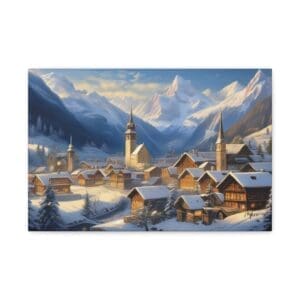 Canvas serene winter wall art featuring a peaceful snow-covered landscape with soft lighting—calming seasonal décor for home or office”