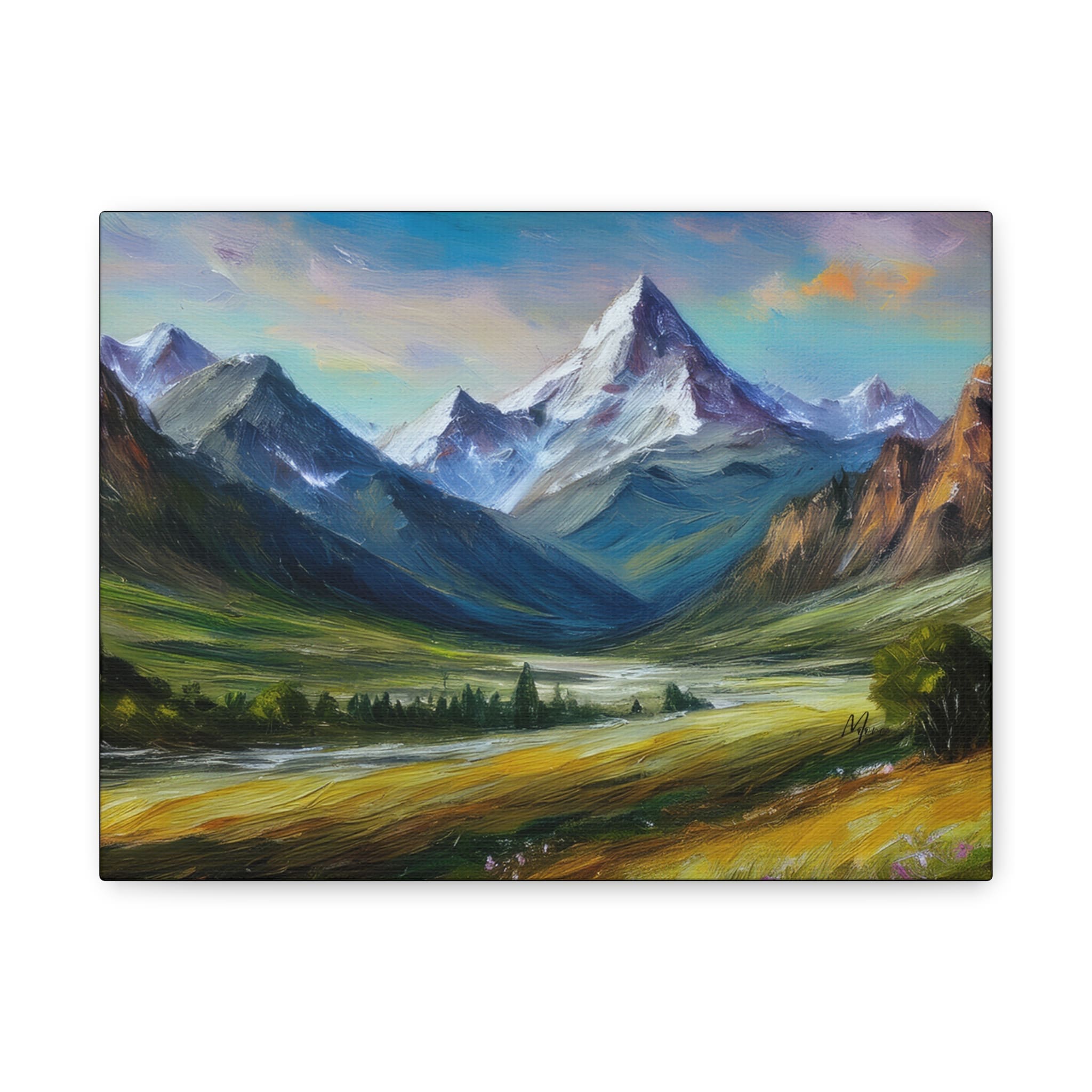 Great big canvas painting Mountain Beauty featuring majestic snow-capped mountains and scenic landscape—stunning nature wall art for large spaces or rustic décor”