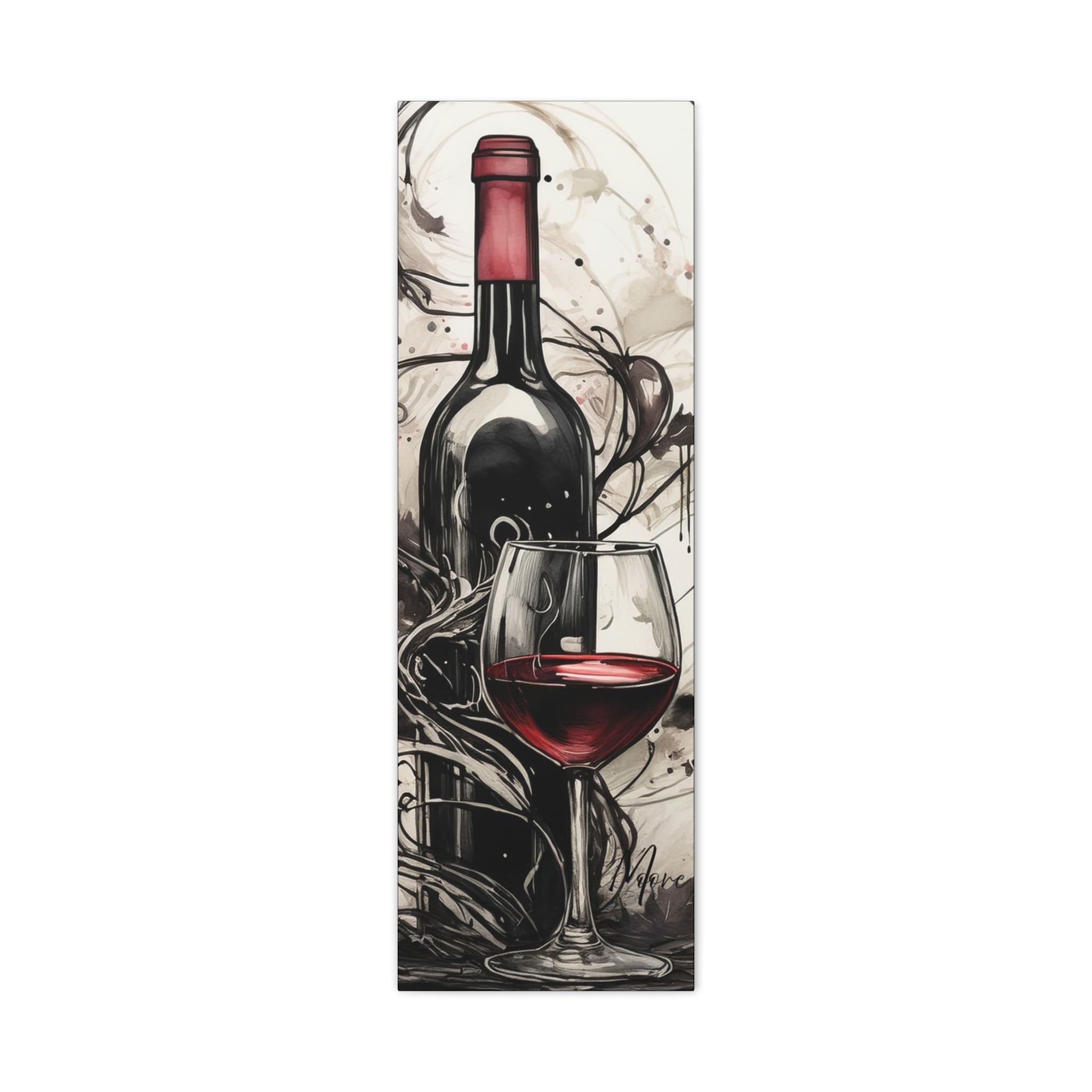 Canvas wall art featuring a glass of red wine with a bottle and grapes—elegant décor for kitchens, dining rooms, or wine-themed spaces”